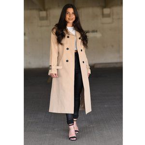 Classic Khaki Trench Coat - Long Ladies Elegant Trenchcoat